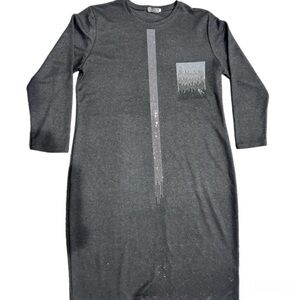 🖤💎🤍Bettyliss Gray Rhinestone Shift Dress XL Sequin “Drip” Pocket Made in Turkey